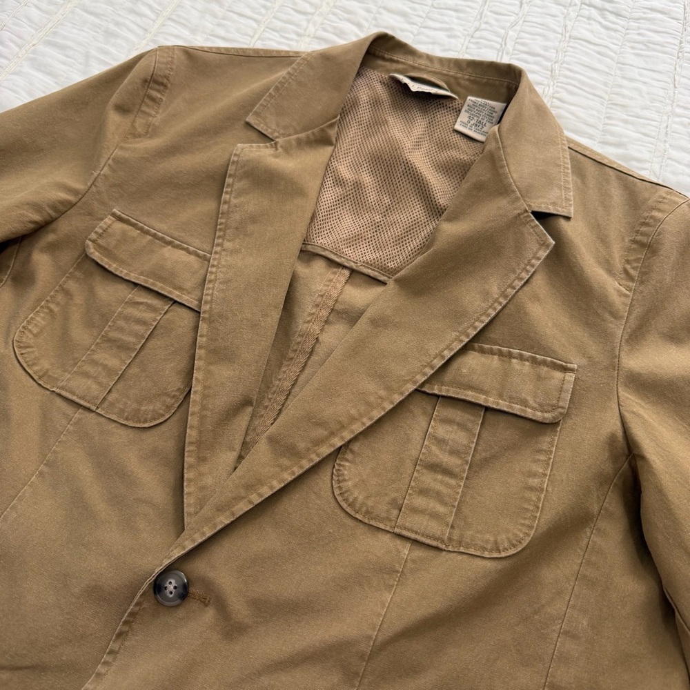 L.L. Bean Men's Travel Safari Bush Field Cotton Khaki Blazer Jacket 42 Tall